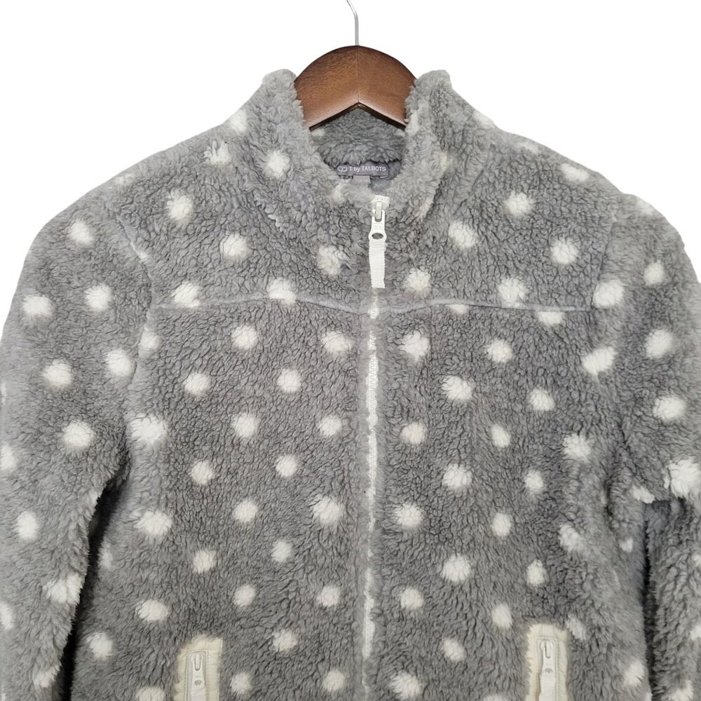 T By Talbots Polka Dot Sherpa Jacket Womens Size PS Gray & White Warm Cozy - Picture 4 of 7